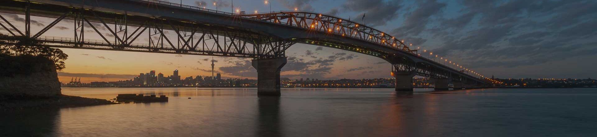 Sunrise over Auckland Bridge from the North Shore